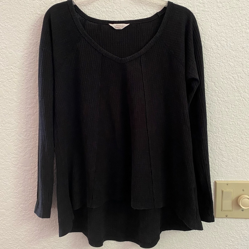 Sun & Shadow Black Waffle Knit Top